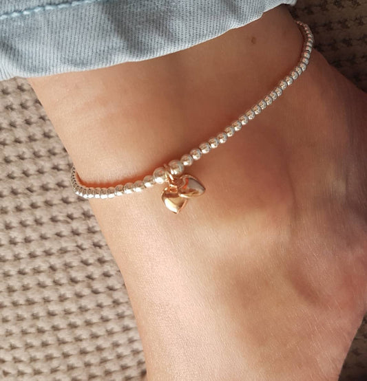 Sterling Silver Stretch Anklet With Love Jewellery UK