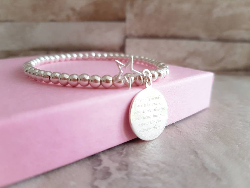 Sterling Silver Good Friends Are Like Stars Bracelet With Love Jewellery UK