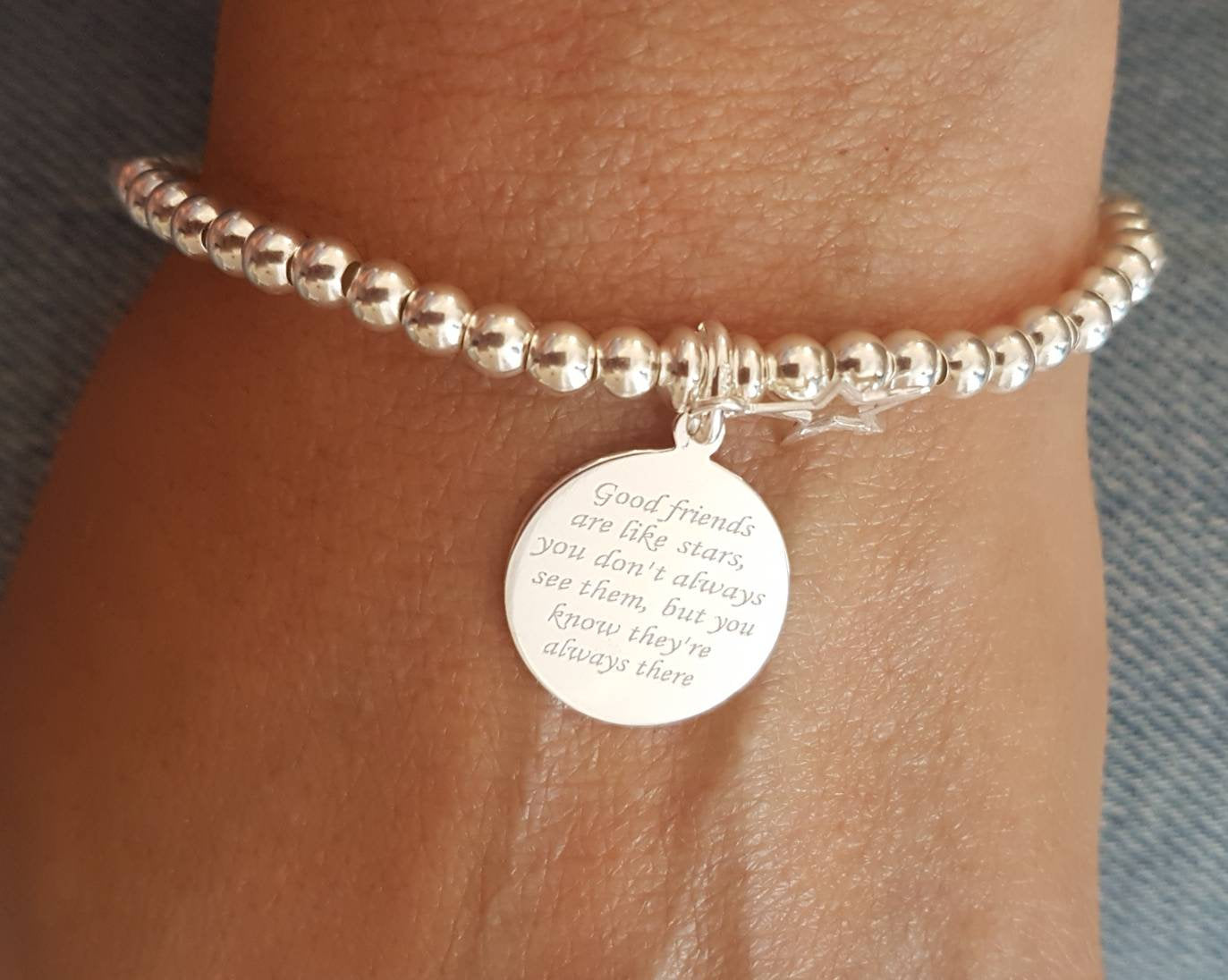 Sterling Silver Good Friends Are Like Stars Bracelet With Love Jewellery UK