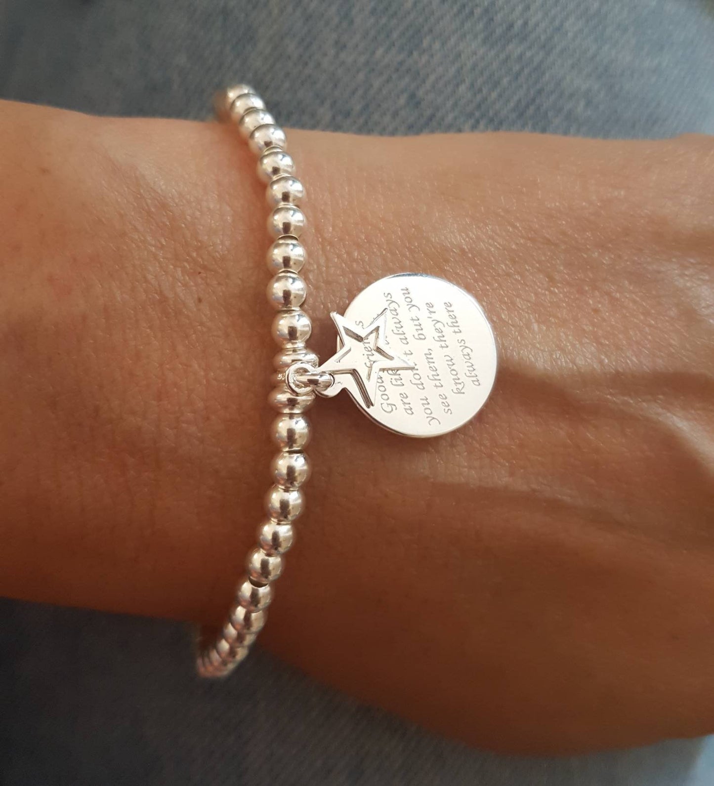 Sterling Silver Good Friends Are Like Stars Bracelet With Love Jewellery UK