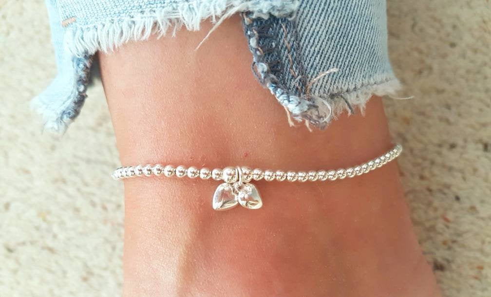 Sterling Silver Hearts Anklet With Love Jewellery UK