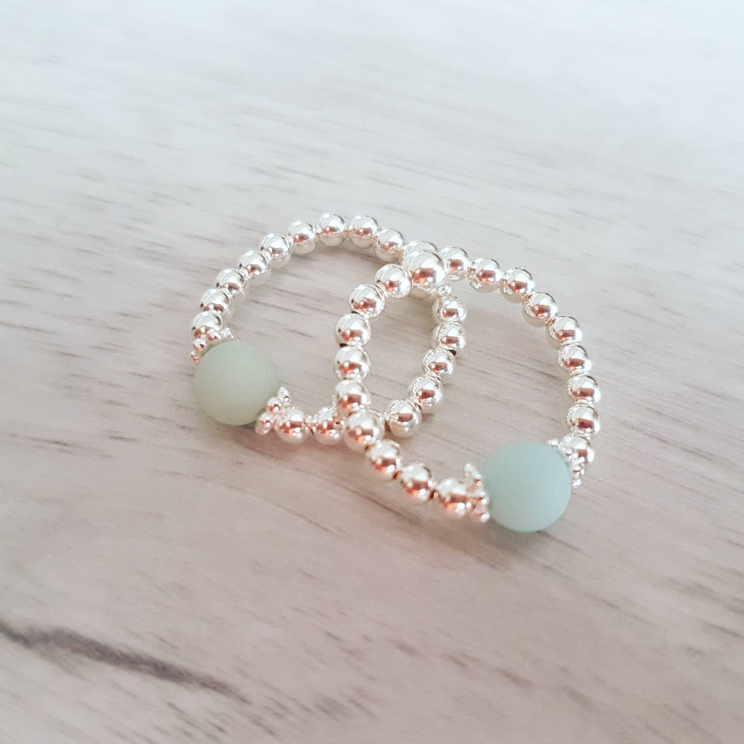 Amazonite & Silver Stretch Ring With Love Jewellery UK