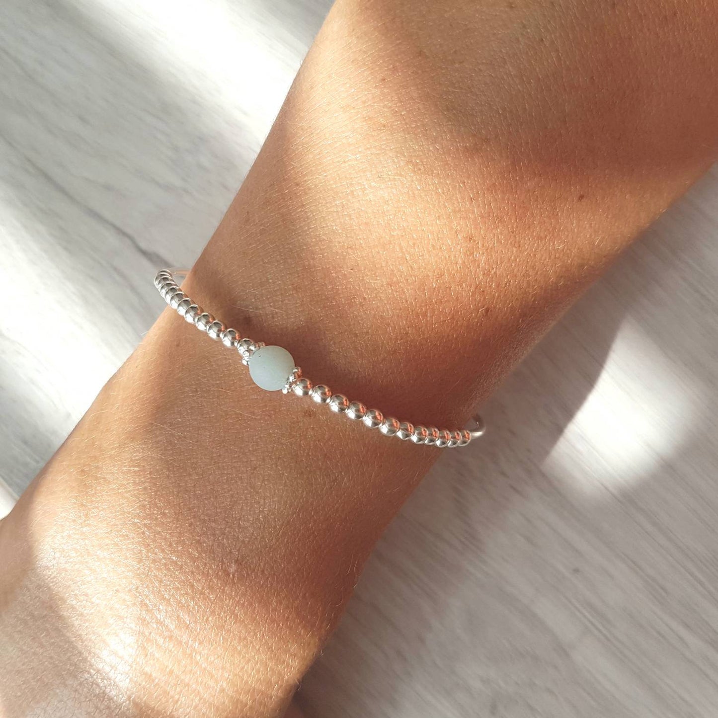 Sterling Silver Amazonite Stone Bracelet With Love Jewellery UK