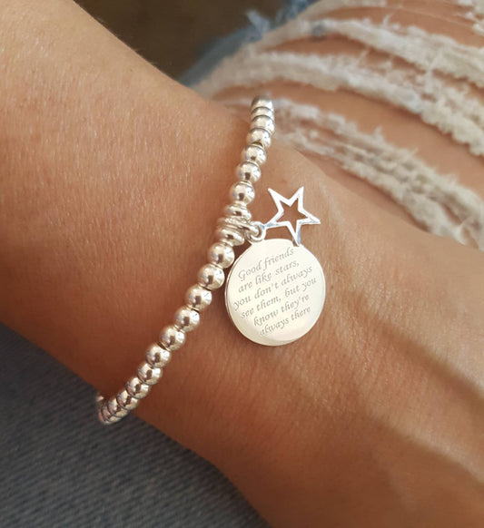 Sterling Silver Good Friends Are Like Stars Bracelet With Love Jewellery UK