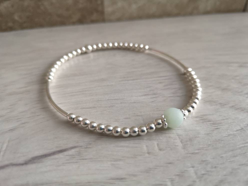 Sterling Silver Amazonite Stone Bracelet With Love Jewellery UK