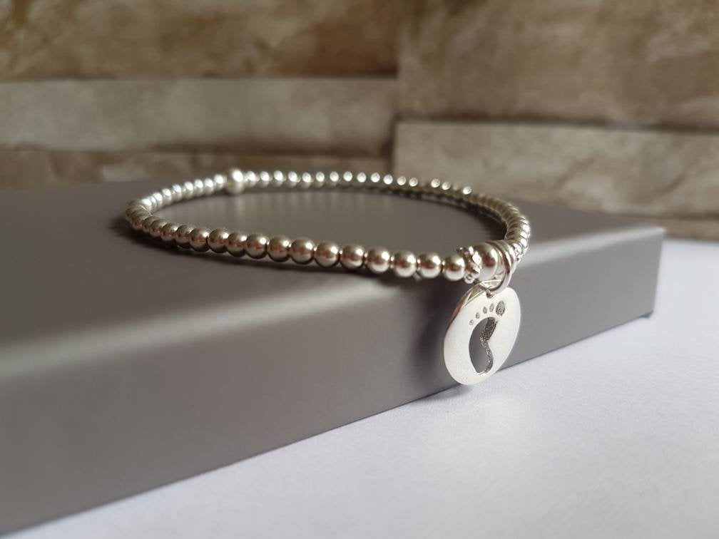 Sterling Silver Baby Footprint Bracelet - With Love Jewellery UK