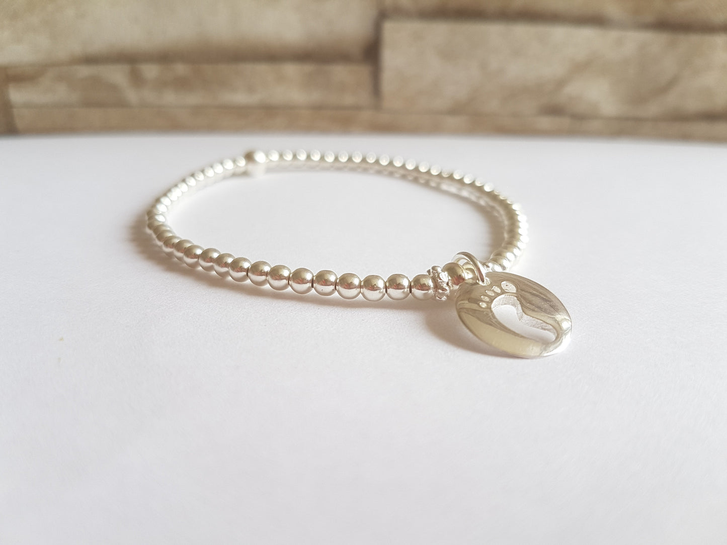 Sterling Silver Baby Footprint Bracelet With Love Jewellery UK