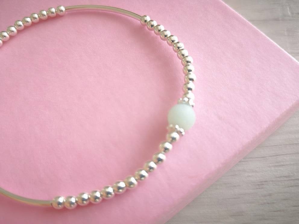 Sterling Silver Amazonite Stone Bracelet With Love Jewellery UK