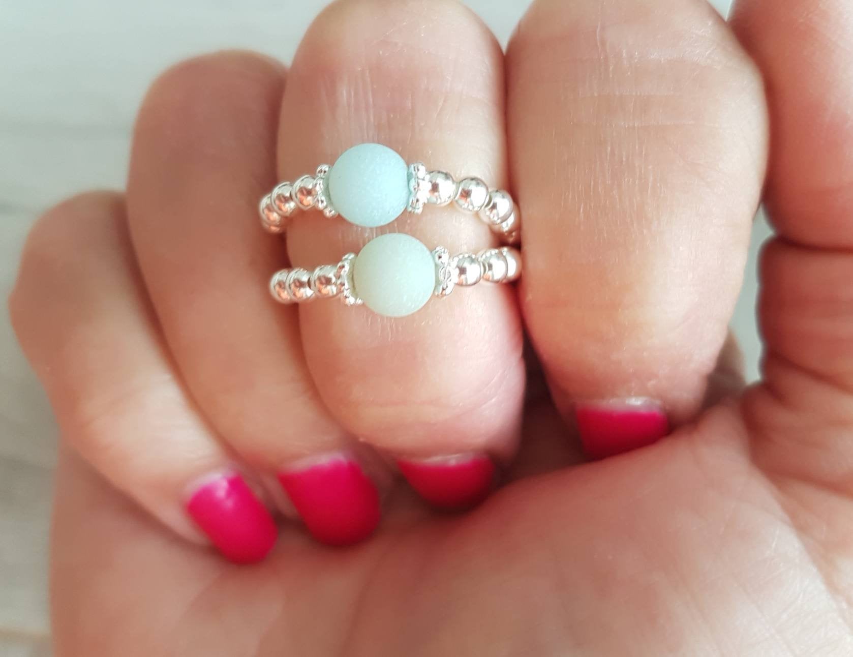 Amazonite & Silver Stretch Ring With Love Jewellery UK