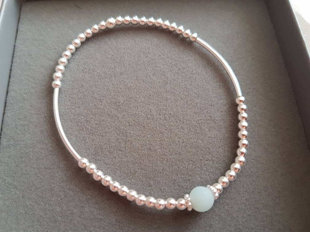 Sterling Silver Amazonite Stone Bracelet With Love Jewellery UK