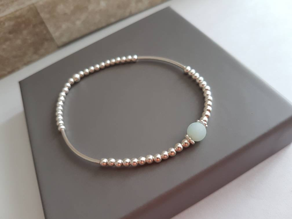 Sterling Silver Amazonite Stone Bracelet With Love Jewellery UK