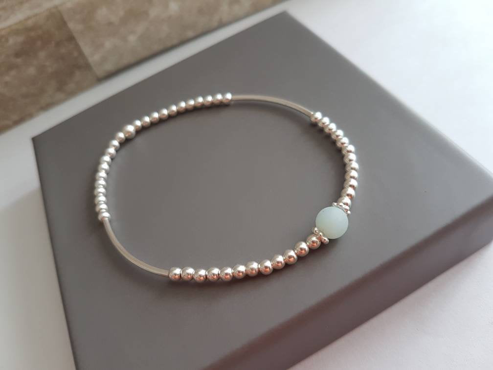 Sterling Silver Amazonite Stone Bracelet - With Love Jewellery UK