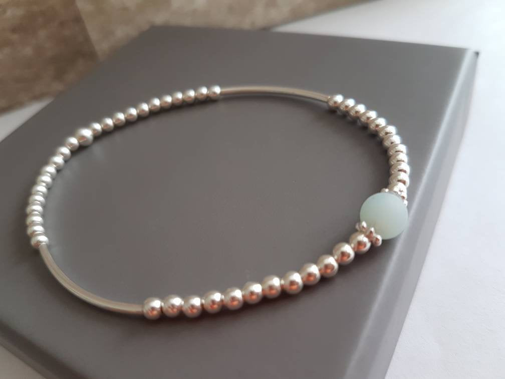 Sterling Silver Amazonite Stone Bracelet - With Love Jewellery UK