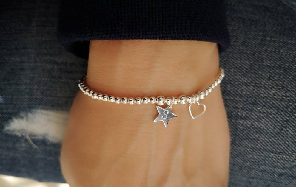 Personalised Initial Sterling Silver Star Bracelet - With Love Jewellery UK