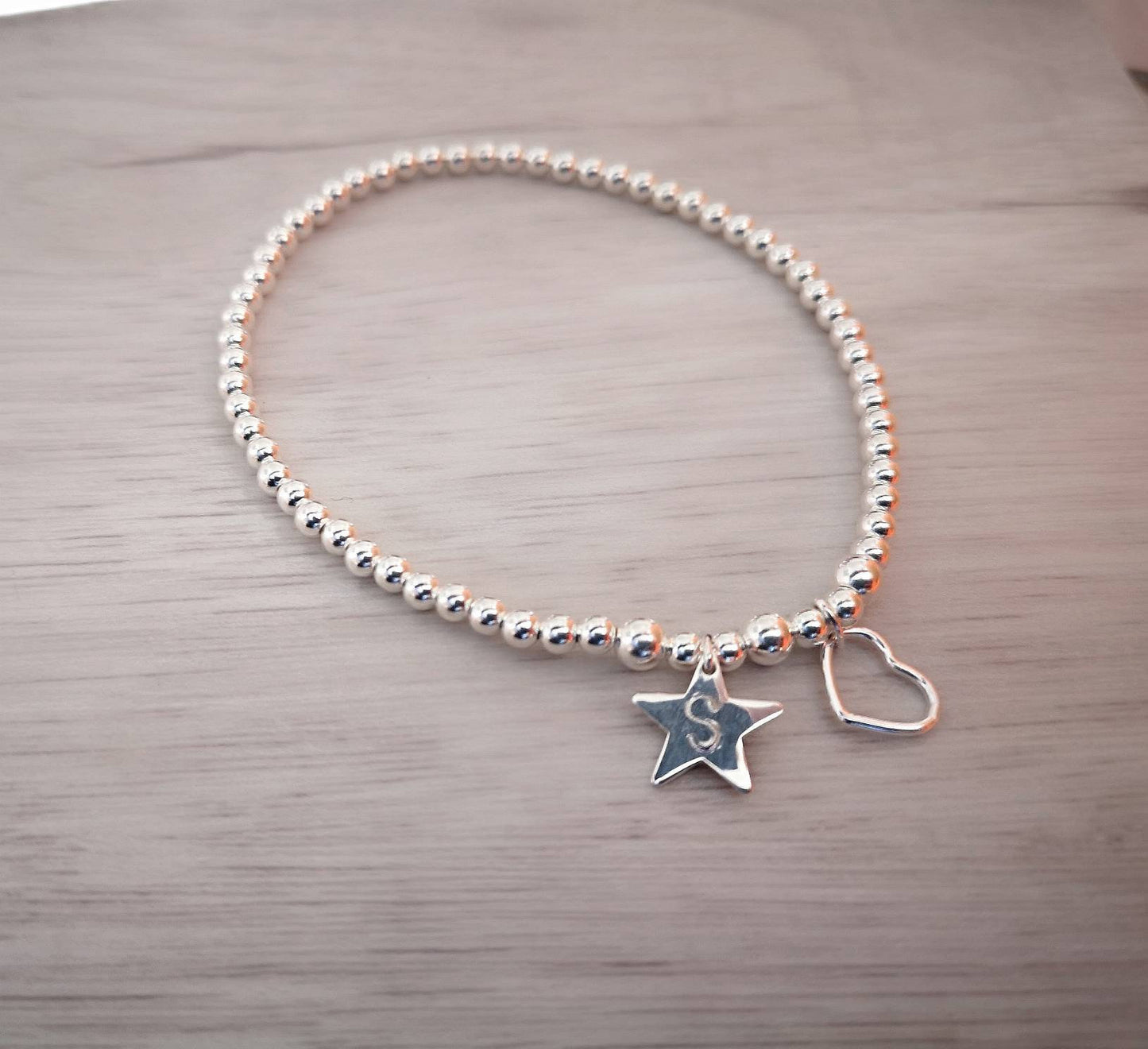 Personalised Initial Sterling Silver Star Bracelet With Love Jewellery UK