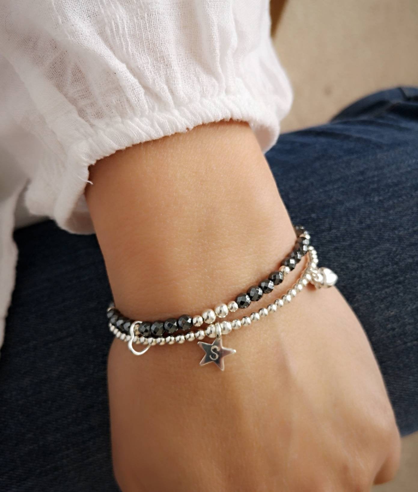 Personalised Initial Star Double Bracelet With Love Jewellery UK