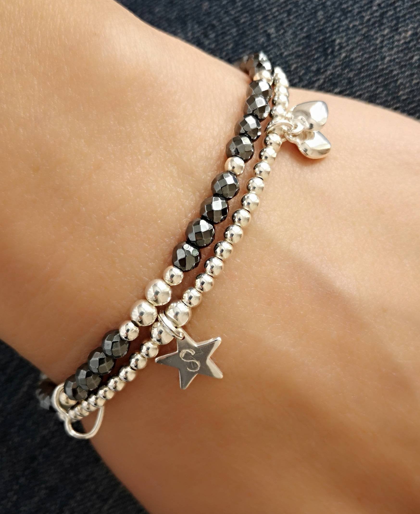 Personalised Initial Star Double Bracelet With Love Jewellery UK