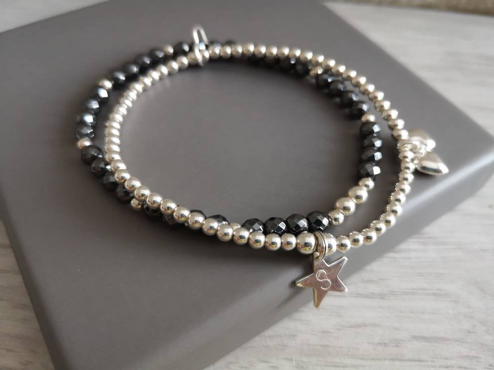 Personalised Initial Star Double Bracelet With Love Jewellery UK