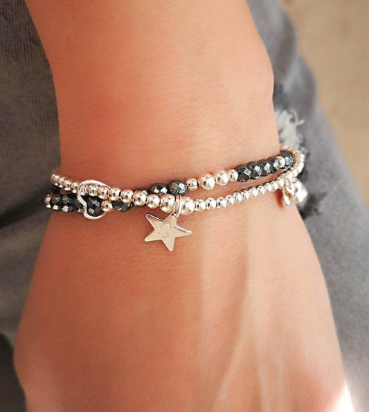 Personalised Initial Star Double Bracelet With Love Jewellery UK