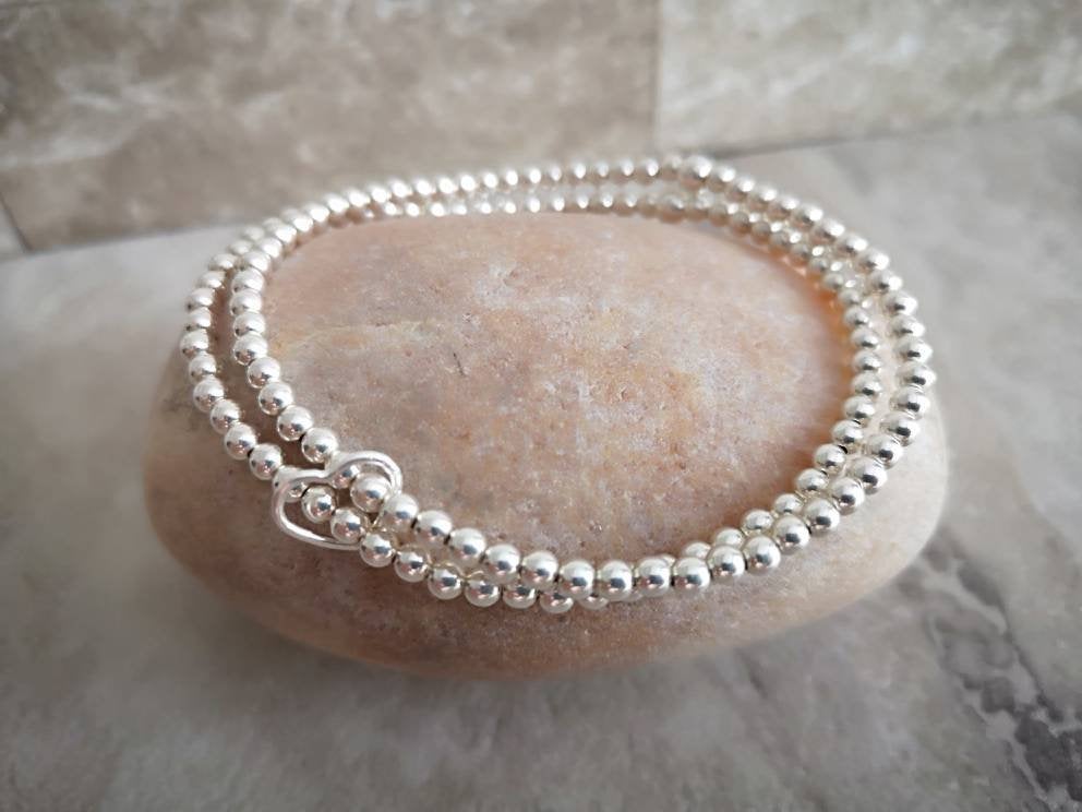 Sterling Silver Double Heart Bracelet - With Love Jewellery UK