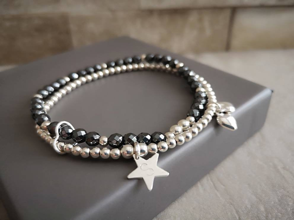 Personalised Initial Star Double Bracelet With Love Jewellery UK