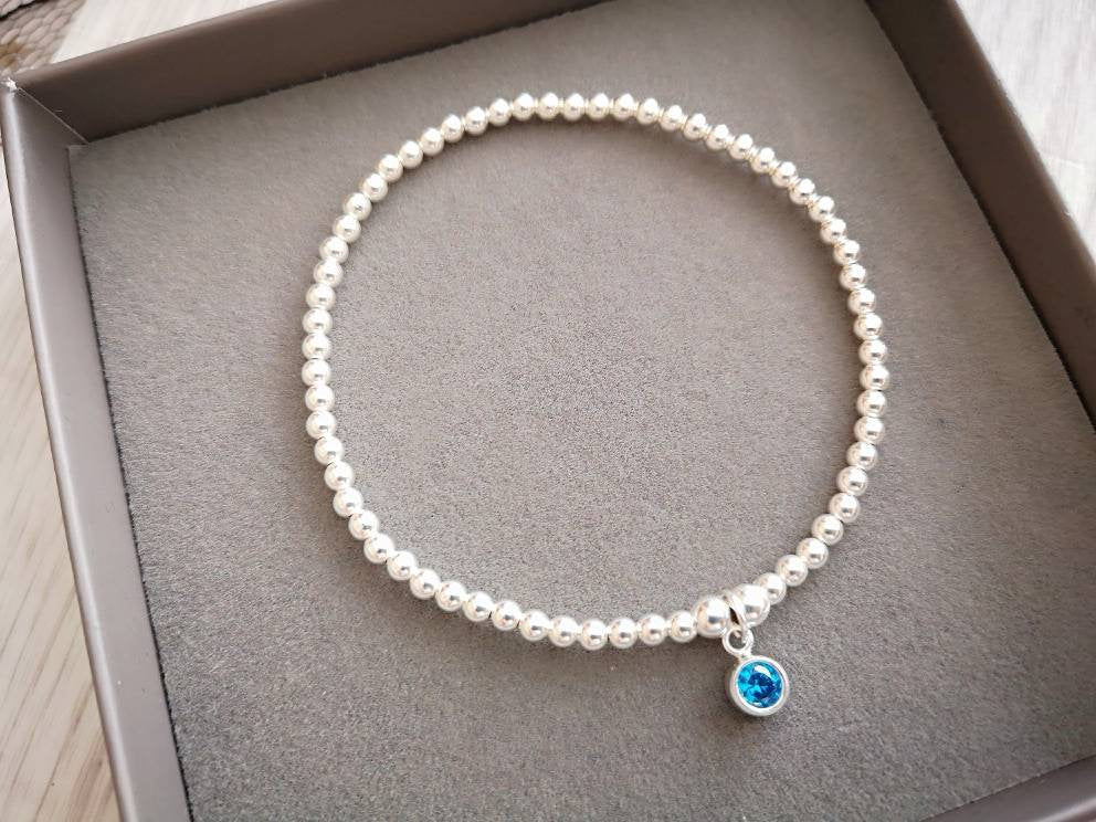 Sterling Silver December Birthday Bracelet (Blue Topaz) With Love Jewellery UK