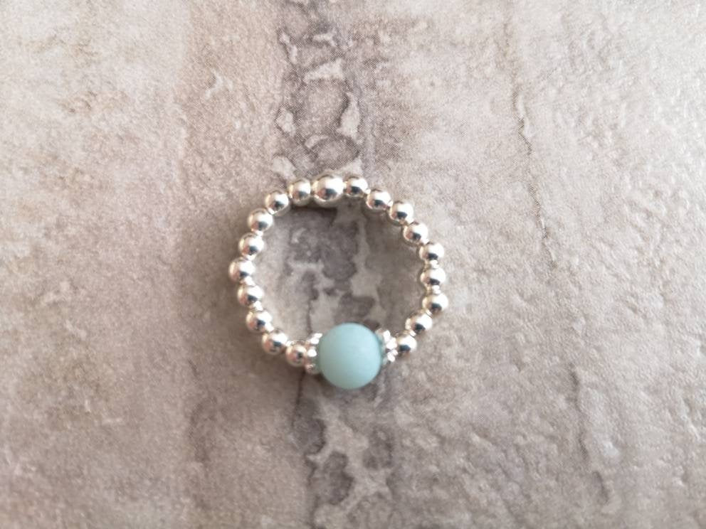 Amazonite & Silver Stretch Ring With Love Jewellery UK