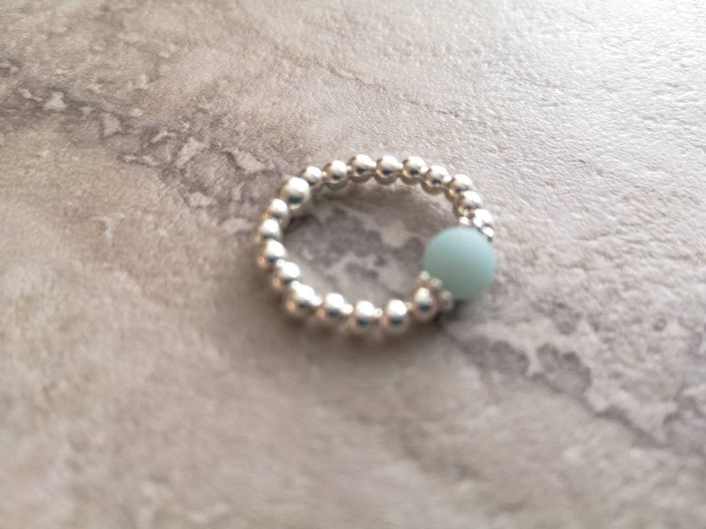 Amazonite & Silver Stretch Ring With Love Jewellery UK