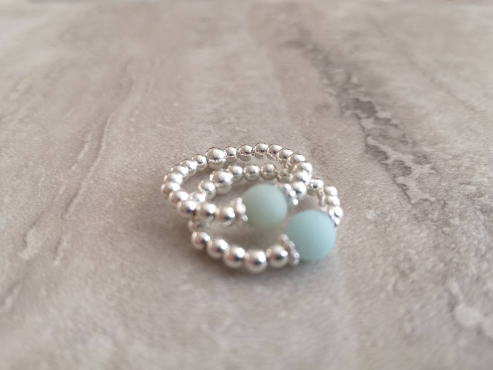 Amazonite & Silver Stretch Ring With Love Jewellery UK