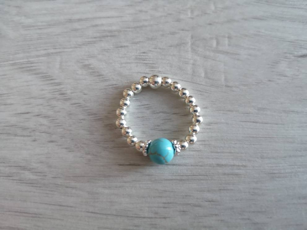 Turquoise and silver ladies stretch ring - With Love Jewellery UK