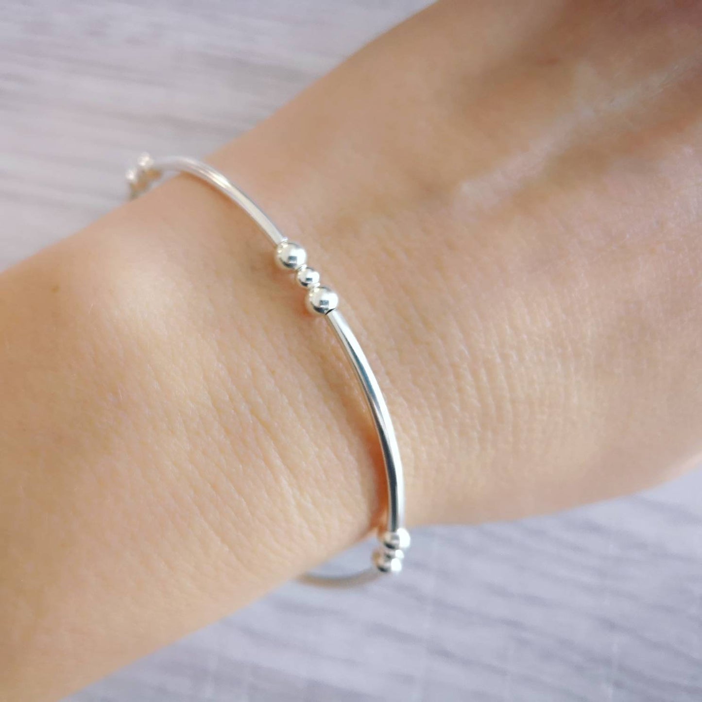 Silver Noodle Stretch Bracelet With Love Jewellery UK