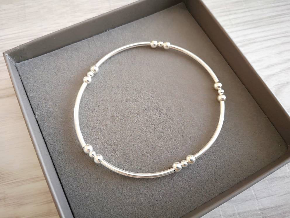 Silver Noodle Stretch Bracelet With Love Jewellery UK