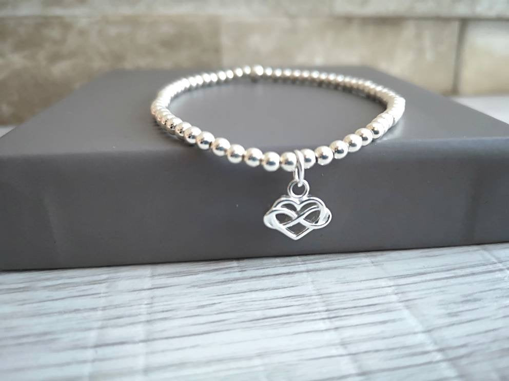 Sterling Silver Infinity Heart Beaded Bracelet - With Love Jewellery UK