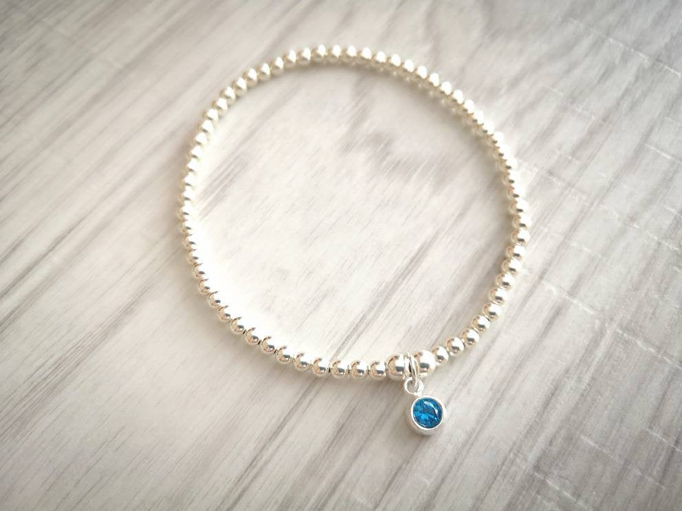 Sterling Silver December Birthday Bracelet (Blue Topaz) - With Love Jewellery UK