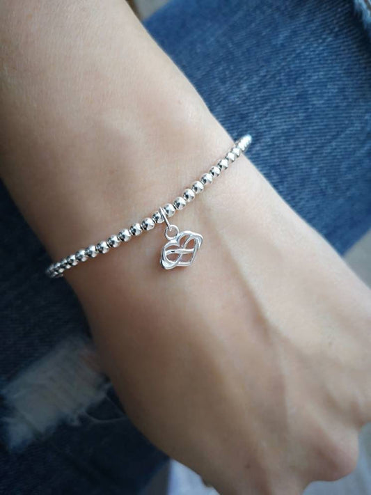 Sterling Silver Infinity Heart Beaded Bracelet With Love Jewellery UK