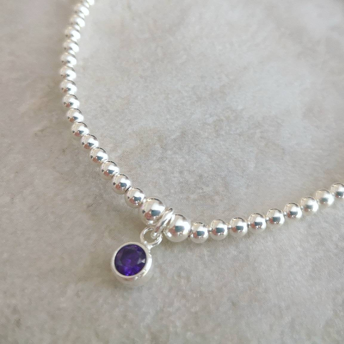 Sterling Silver February Birthday Bracelet (Amethyst) With Love Jewellery UK