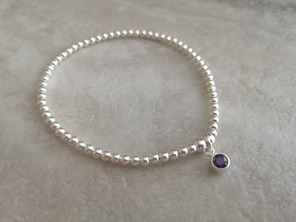 Sterling Silver February Birthday Bracelet (Amethyst) - With Love Jewellery UK
