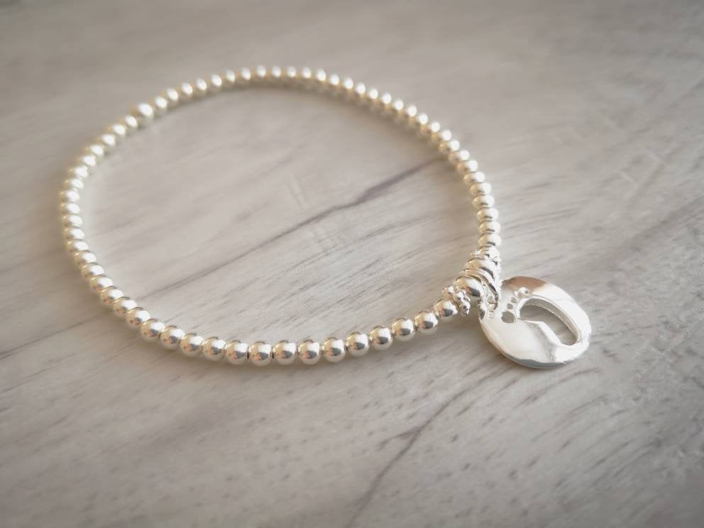 Sterling Silver Baby Footprint Bracelet With Love Jewellery UK