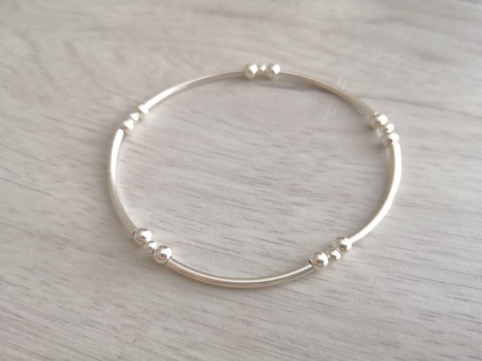 Silver Noodle Stretch Bracelet With Love Jewellery UK