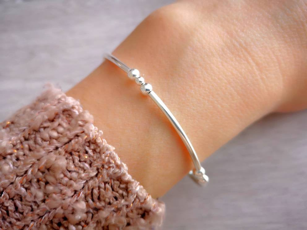 Silver Noodle Stretch Bracelet With Love Jewellery UK