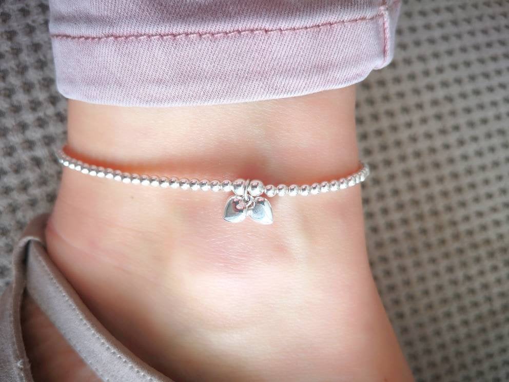 Sterling Silver Hearts Anklet With Love Jewellery UK