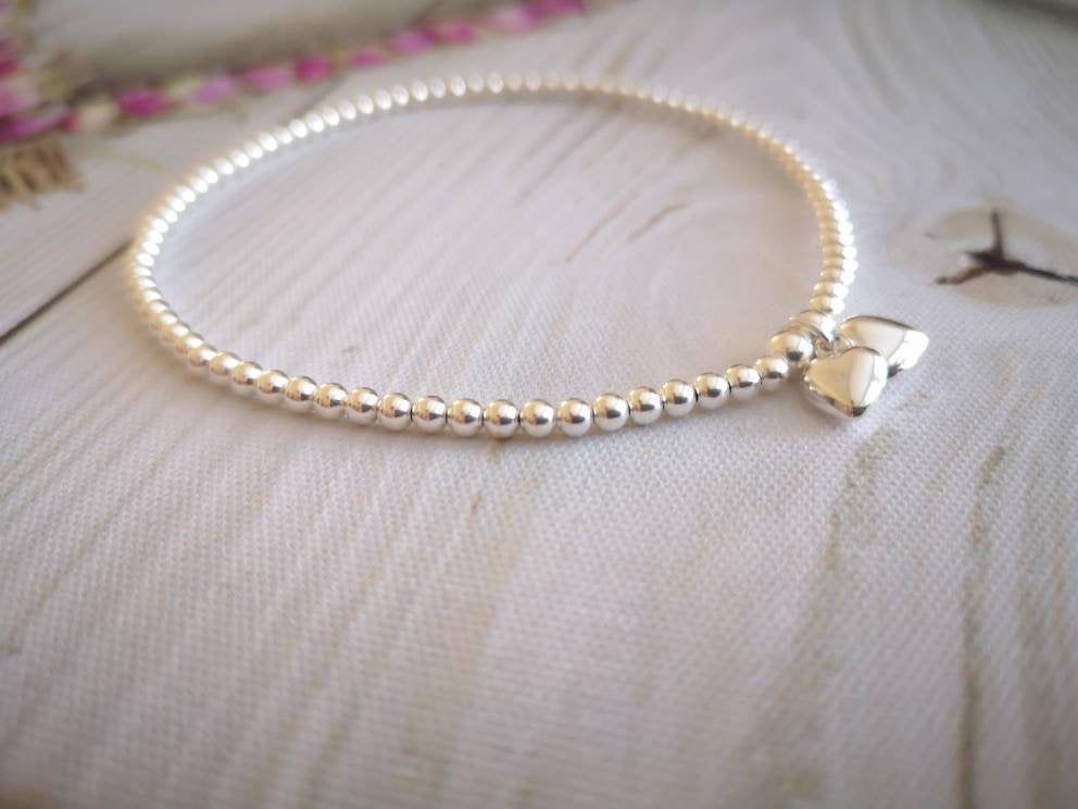 Sterling Silver Hearts Anklet With Love Jewellery UK