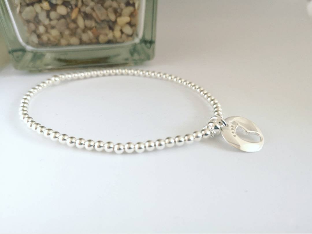 Sterling Silver Baby Footprint Bracelet With Love Jewellery UK