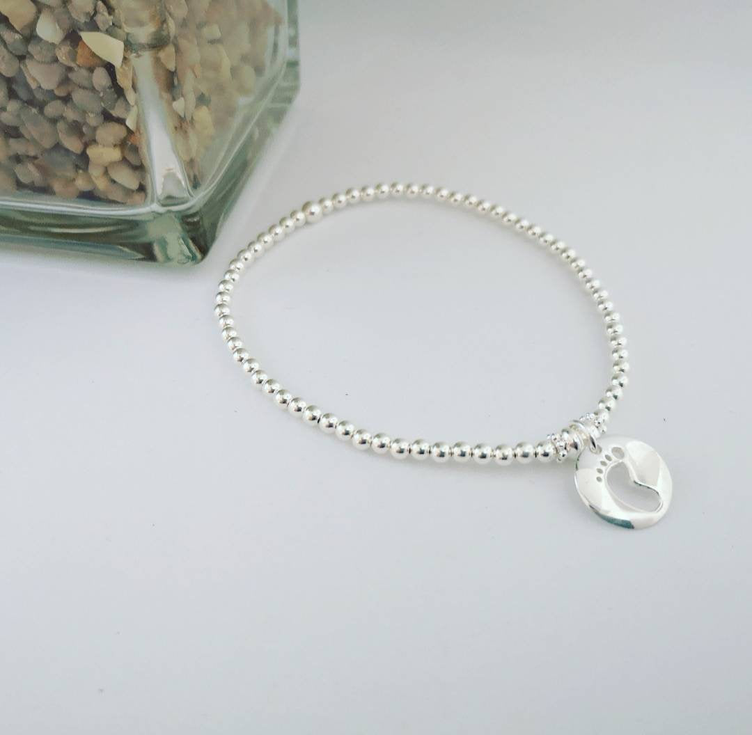 Sterling Silver Baby Footprint Bracelet With Love Jewellery UK