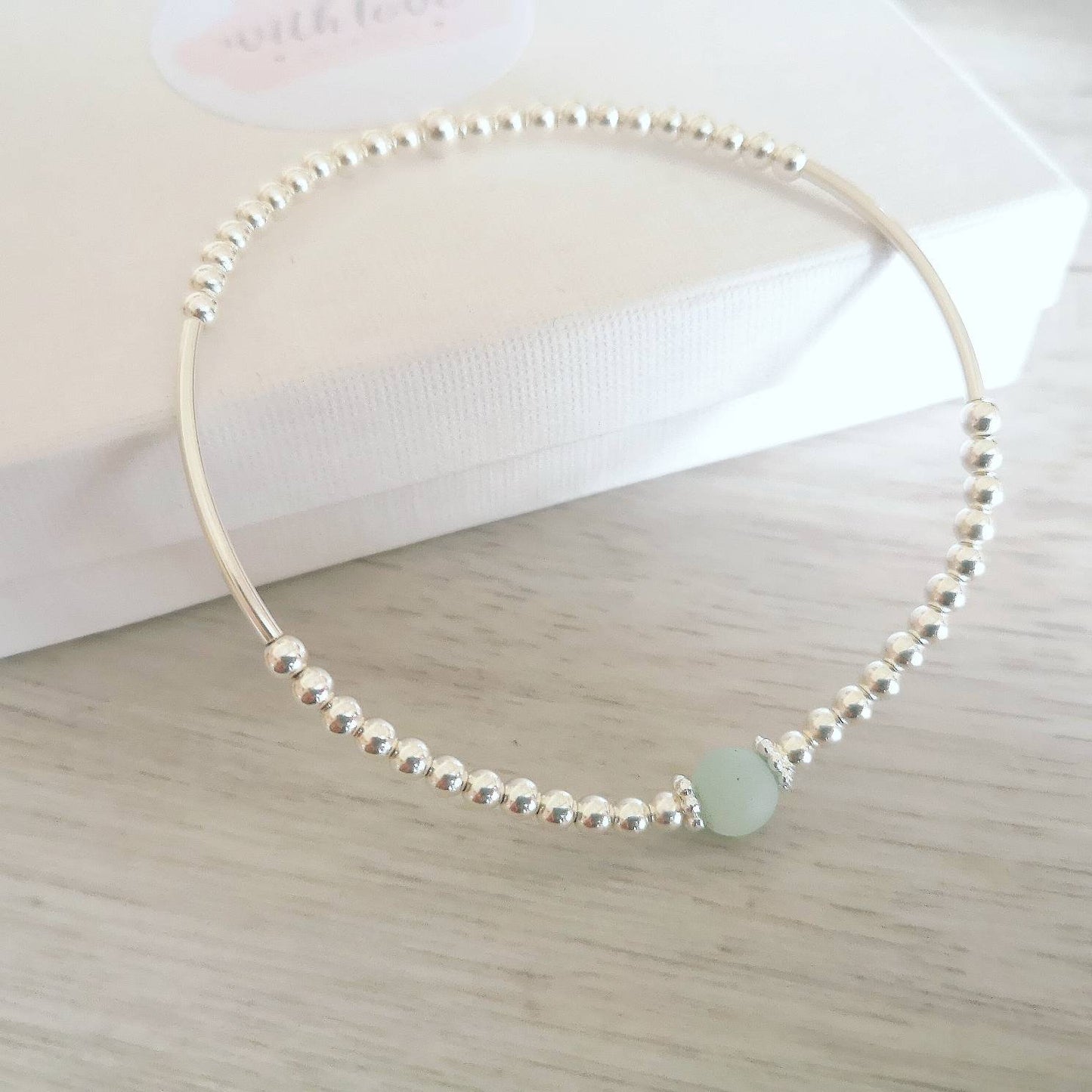 Sterling Silver Amazonite Stone Bracelet With Love Jewellery UK