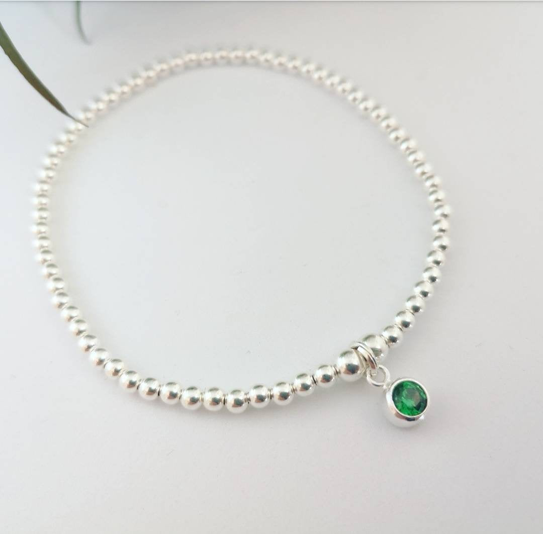 Sterling Silver May Birthday Bracelet (Emerald) With Love Jewellery UK