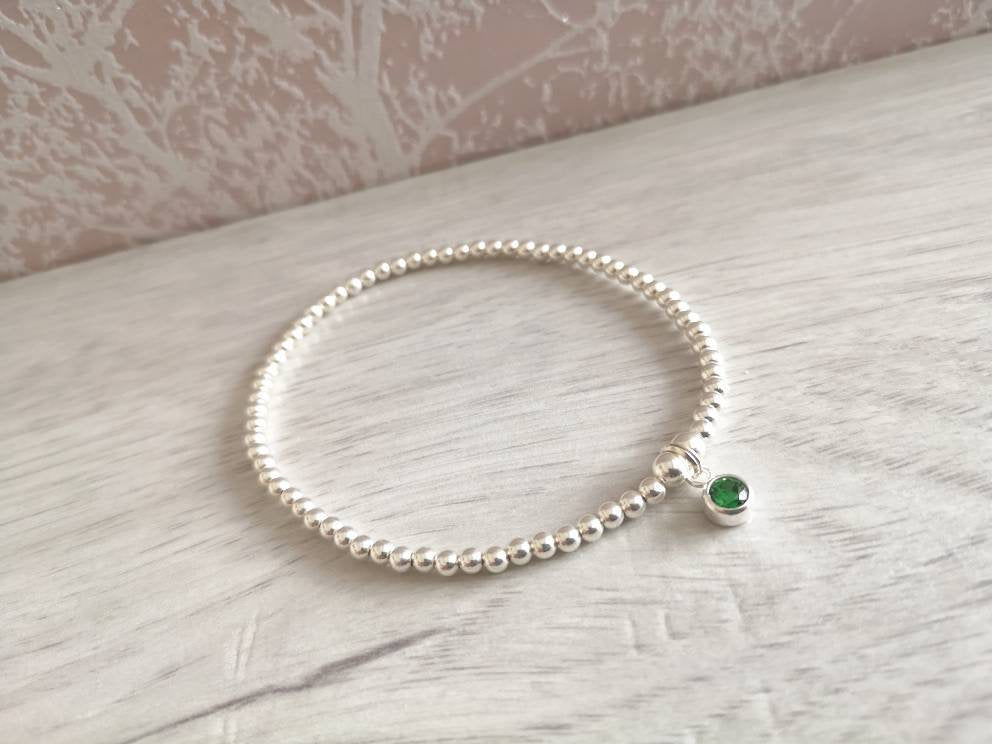 Sterling Silver May Birthday Bracelet (Emerald) With Love Jewellery UK