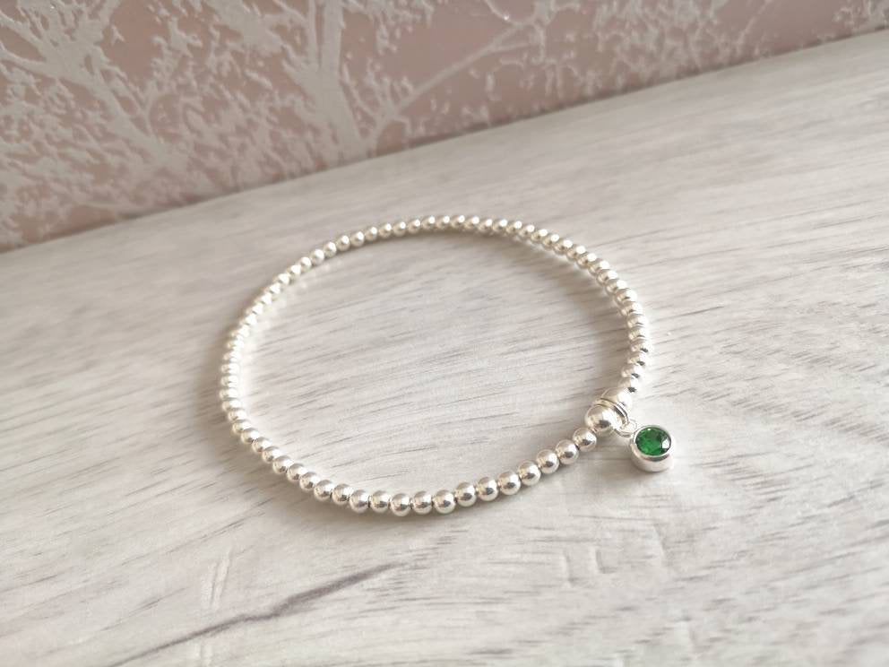 Sterling Silver May Birthday Bracelet (Emerald) - With Love Jewellery UK