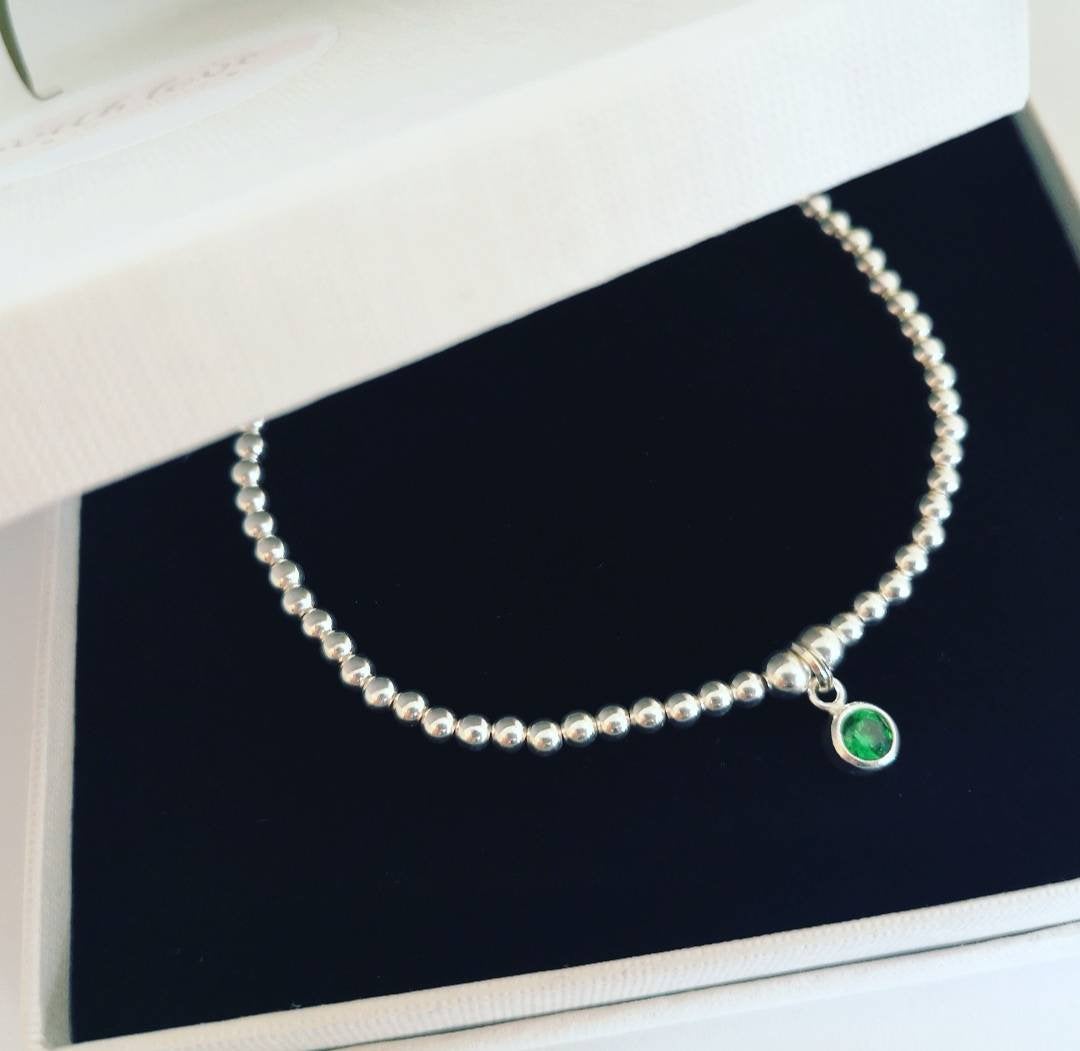 Sterling Silver May Birthday Bracelet (Emerald) - With Love Jewellery UK
