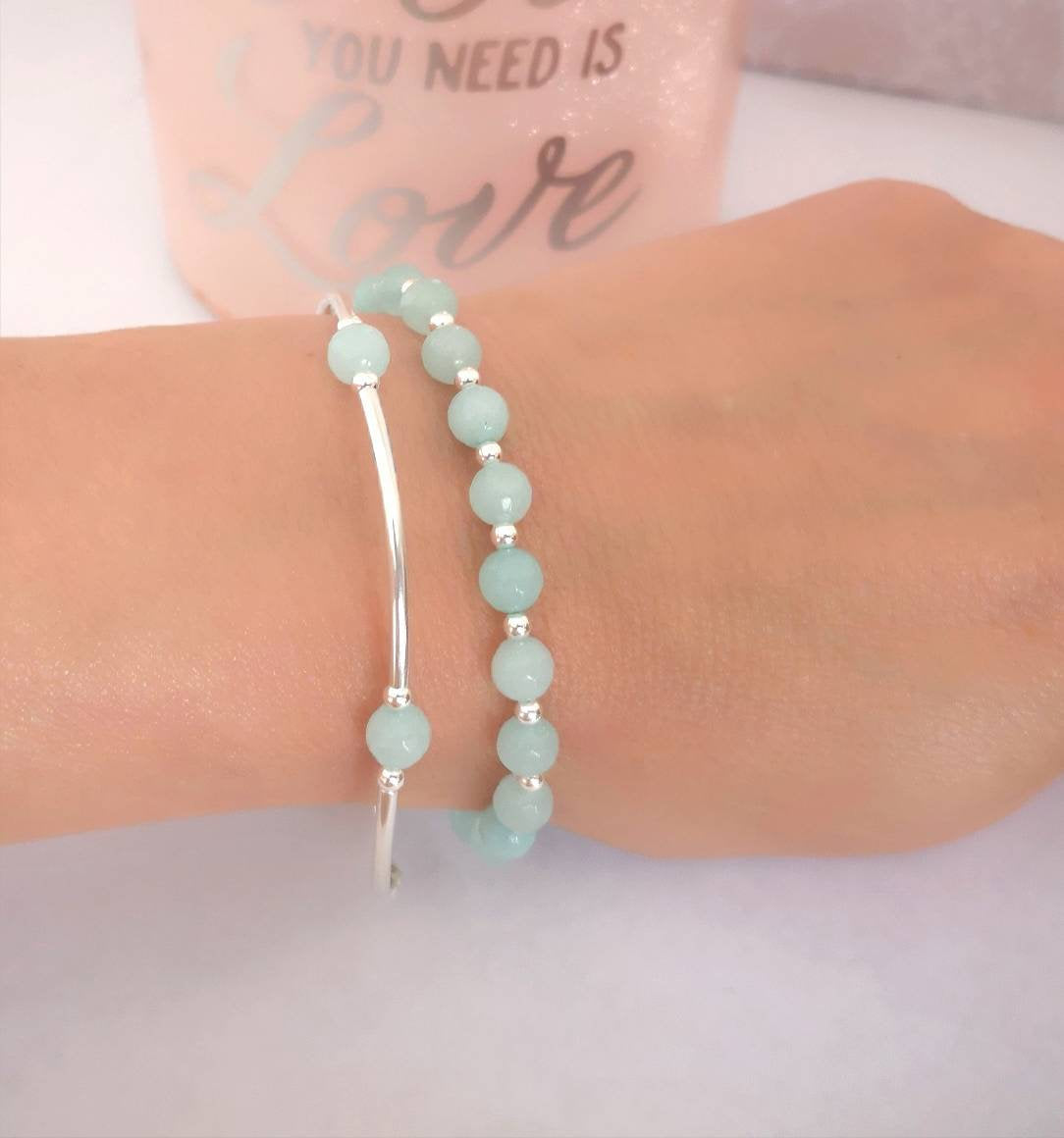 Sterling Silver and Amazonite Stretch Bracelet With Love Jewellery UK